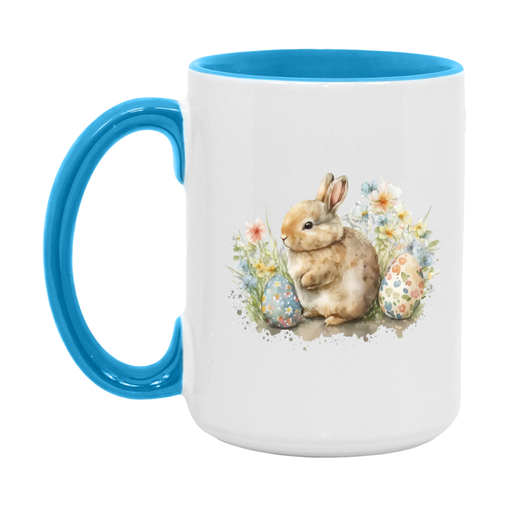 Easter Bunny Coffee Mug, Pastel Easter Eggs Desing Easter Gift, Double-Sided 11Oz Or 15Oz White Ceramic Cup