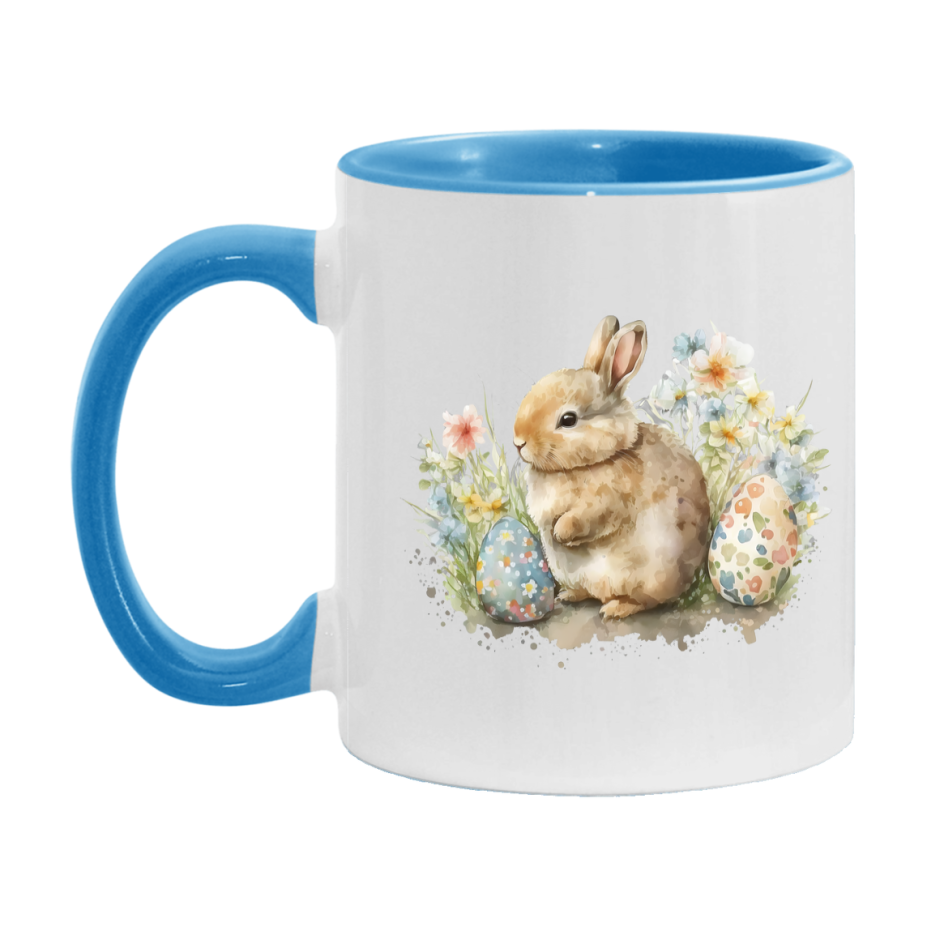 Easter Bunny Coffee Mug, Pastel Easter Eggs Desing Easter Gift, Double-Sided 11Oz Or 15Oz White Ceramic Cup