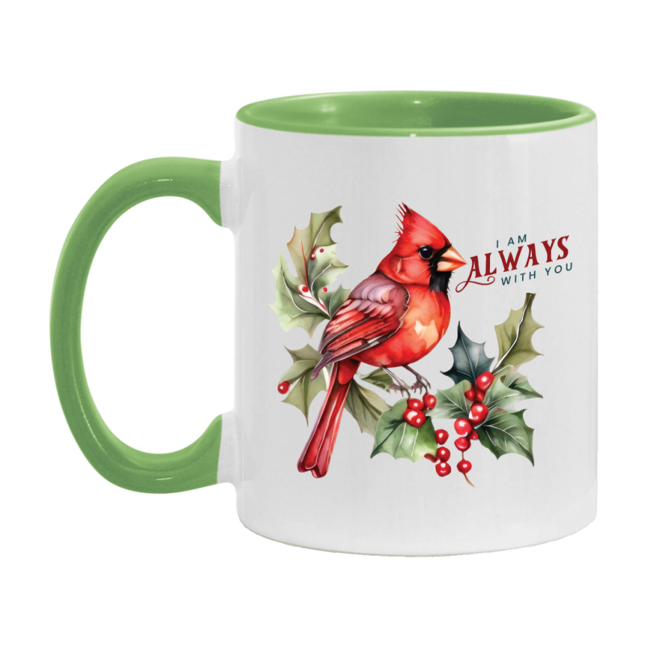 Red Cardinal Mug – Northern Red Cardinal Christmas Mug with Heartfelt Message, 11oz or 15oz White Ceramic Coffee Cup