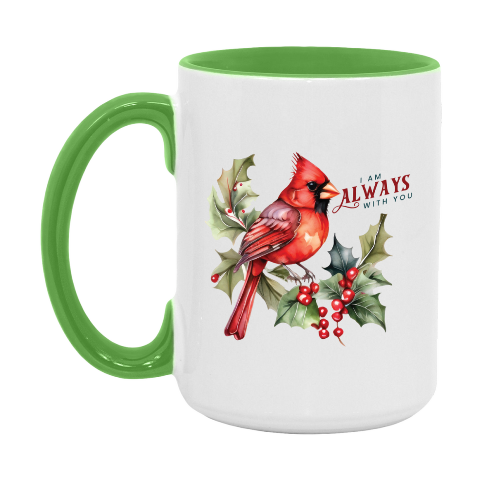 Red Cardinal Mug – Northern Red Cardinal Christmas Mug with Heartfelt Message, 11oz or 15oz White Ceramic Coffee Cup