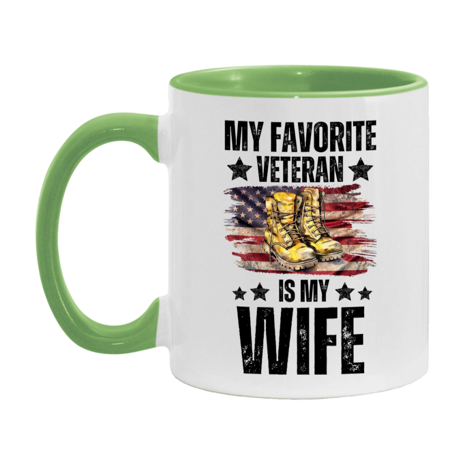 Veteran Gift Mug, My Favorite Veteran Is My Wife, 11oz or 15oz Ceramic Coffee Cup Gift for Wife