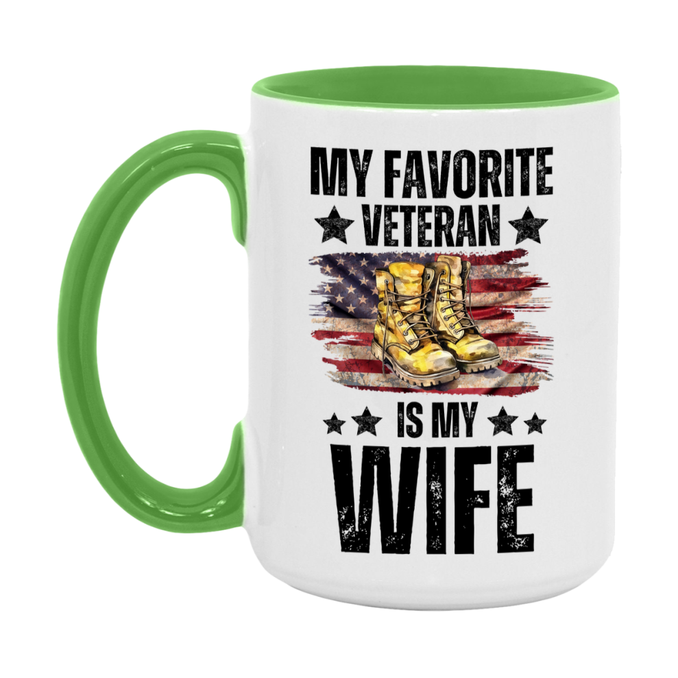 Veteran Gift Mug, My Favorite Veteran Is My Wife, 11oz or 15oz Ceramic Coffee Cup Gift for Wife