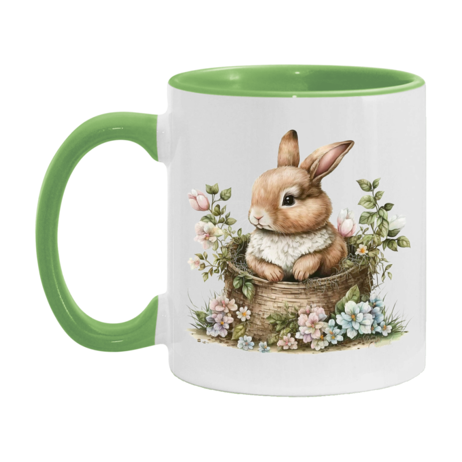 Easter Bunny Coffee Mug, Easter Basket Clipart Easter Gift, Double-Sided 11Oz Or 15Oz White Ceramic Cup
