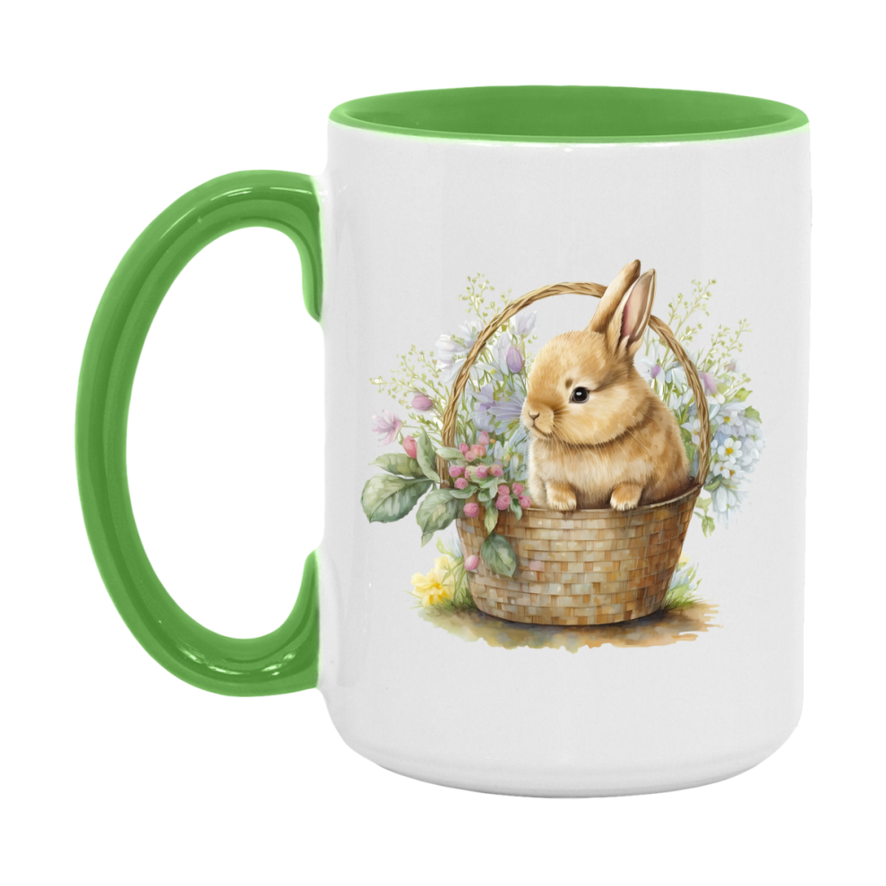 Easter Bunny Coffee Mug, Easter Bunny Basket Easter Gift, Double-Sided 11Oz Or 15Oz White Ceramic Cup