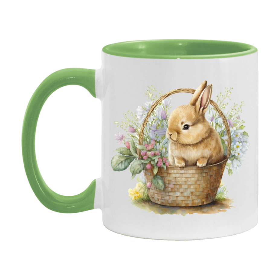 Easter Bunny Coffee Mug, Easter Bunny Basket Easter Gift, Double-Sided 11Oz Or 15Oz White Ceramic Cup