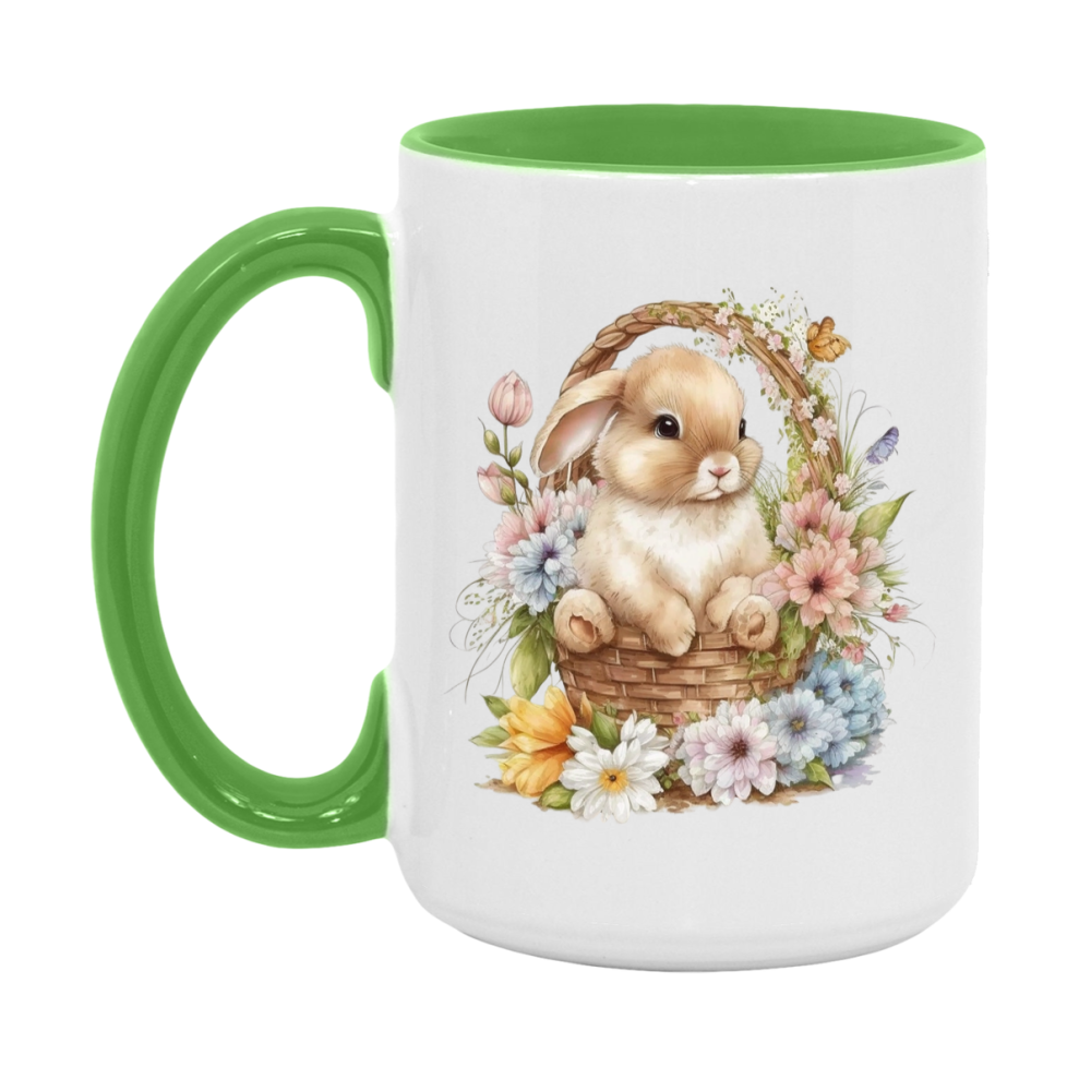 Easter Bunny Coffee Mug, Hoppy Easter Basket Easter Gift, Double-Sided 11Oz Or 15Oz White Ceramic Cup