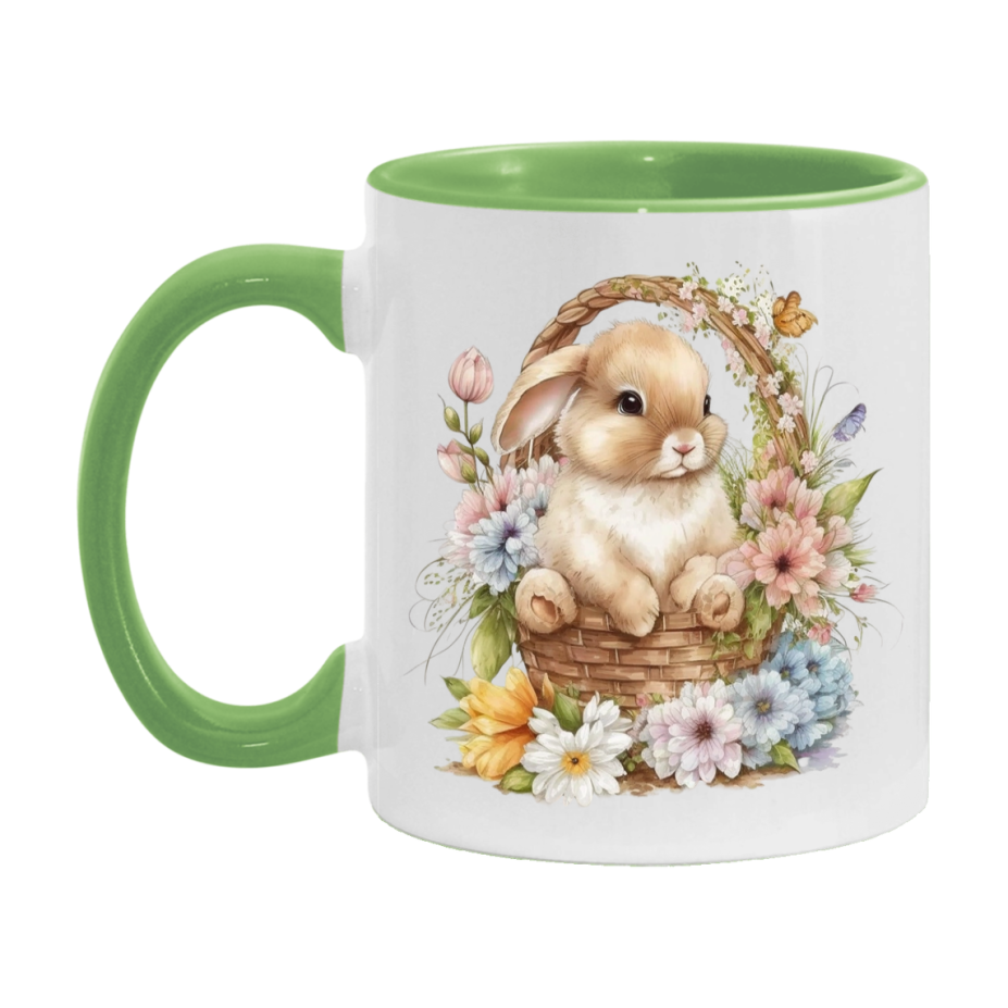 Easter Bunny Coffee Mug, Hoppy Easter Basket Easter Gift, Double-Sided 11Oz Or 15Oz White Ceramic Cup
