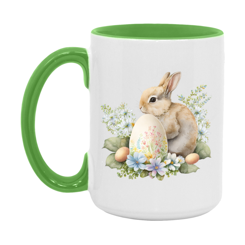 Easter Bunny Coffee Mug, Pastel Easter Bunny Art Easter Gift, Double-Sided 11Oz Or 15Oz White Ceramic Cup