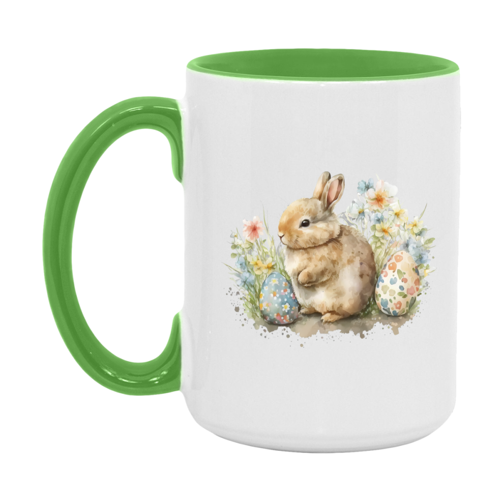 Easter Bunny Coffee Mug, Pastel Easter Eggs Desing Easter Gift, Double-Sided 11Oz Or 15Oz White Ceramic Cup
