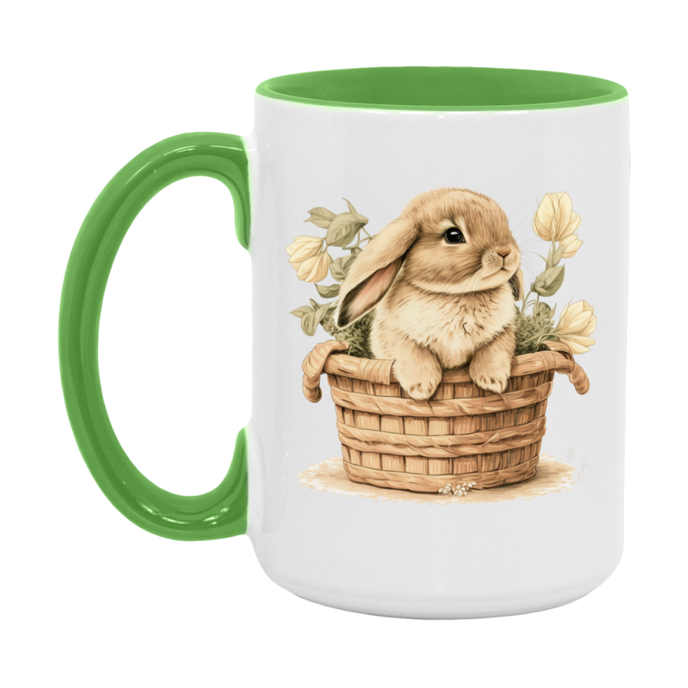 Easter Bunny Coffee Mug, Whimsical Bunny Basket Easter Gift, Double-Sided 11Oz Or 15Oz White Ceramic Cup