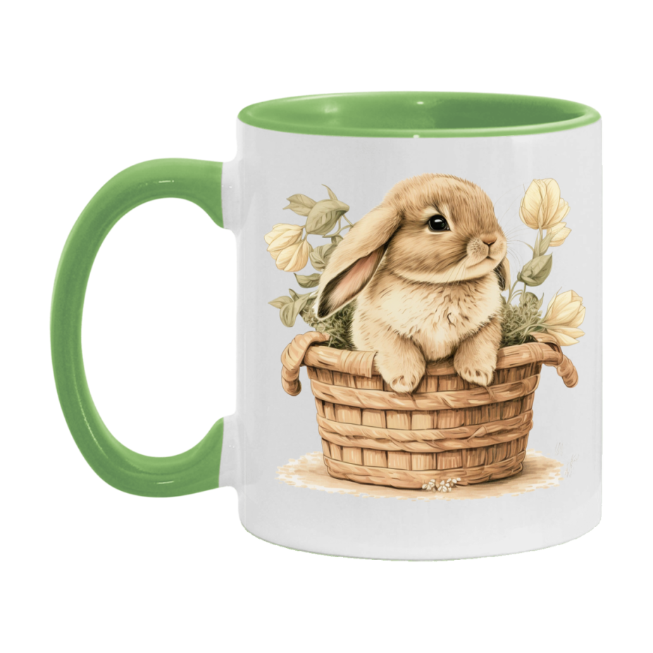 Easter Bunny Coffee Mug, Whimsical Bunny Basket Easter Gift, Double-Sided 11Oz Or 15Oz White Ceramic Cup