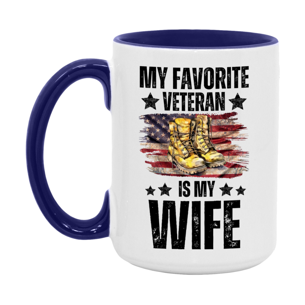 Veteran Gift Mug, My Favorite Veteran Is My Wife, 11oz or 15oz Ceramic Coffee Cup Gift for Wife