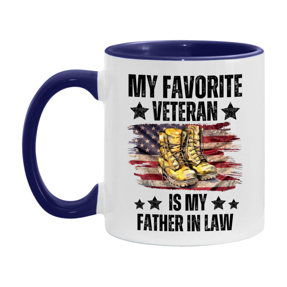 Veteran Gift Mug, My Favorite Veteran Is My Father In Law, 11oz or 15oz Ceramic Coffee Cup Gift for Father In Law