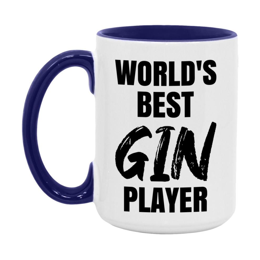 World's Best Gin Player Mug, Funny Card Game Player Gift, 11Oz Or 15Oz White Ceramic Mug