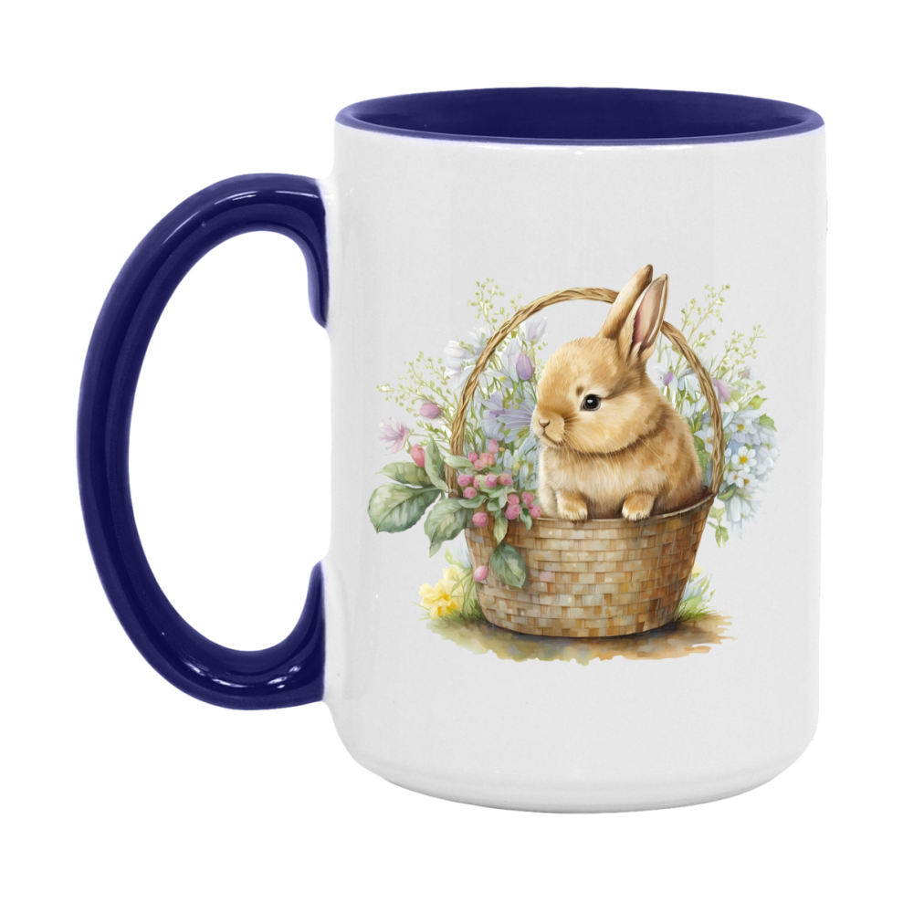 Easter Bunny Coffee Mug, Easter Bunny Basket Easter Gift, Double-Sided 11Oz Or 15Oz White Ceramic Cup