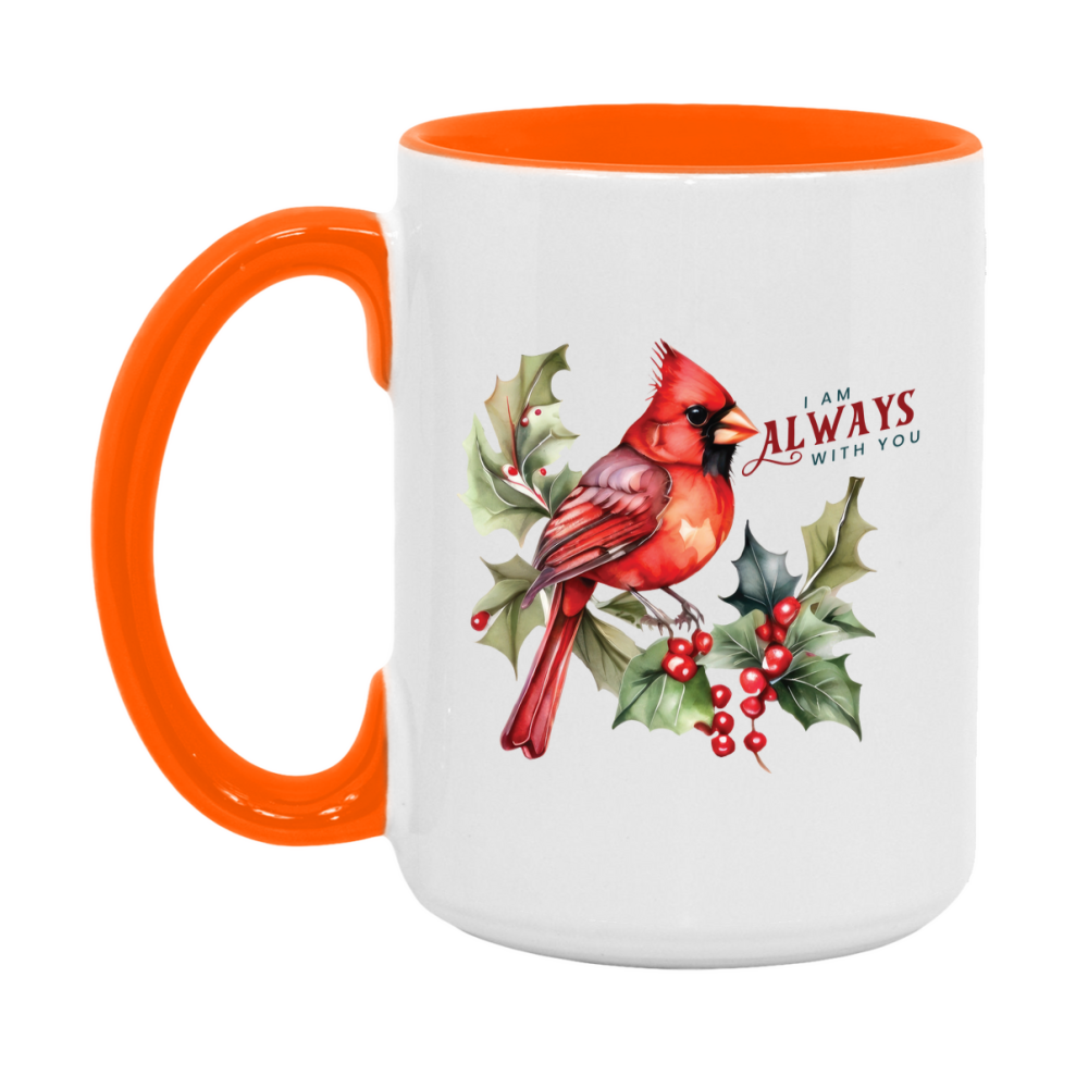 Red Cardinal Mug – Northern Red Cardinal Christmas Mug with Heartfelt Message, 11oz or 15oz White Ceramic Coffee Cup