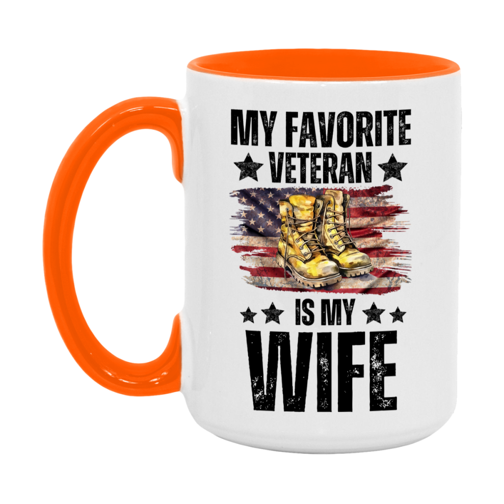 Veteran Gift Mug, My Favorite Veteran Is My Wife, 11oz or 15oz Ceramic Coffee Cup Gift for Wife