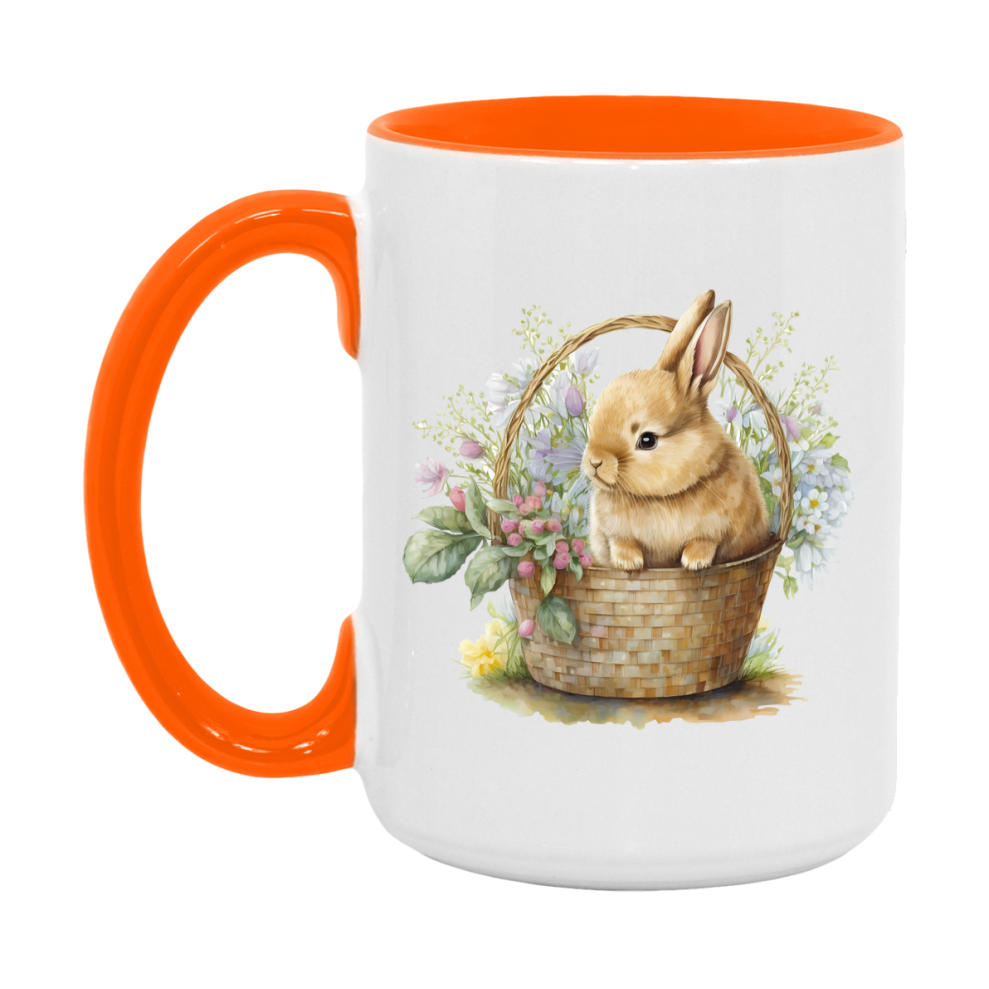 Easter Bunny Coffee Mug, Easter Bunny Basket Easter Gift, Double-Sided 11Oz Or 15Oz White Ceramic Cup