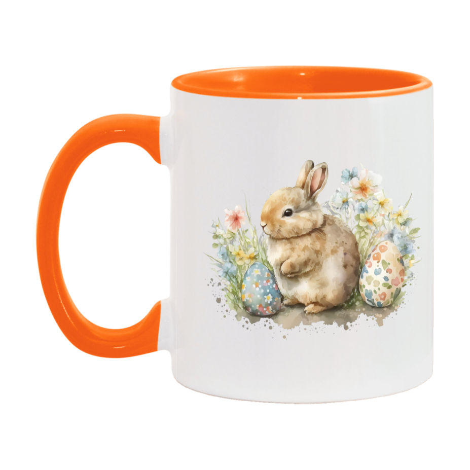 Easter Bunny Coffee Mug, Pastel Easter Eggs Desing Easter Gift, Double-Sided 11Oz Or 15Oz White Ceramic Cup