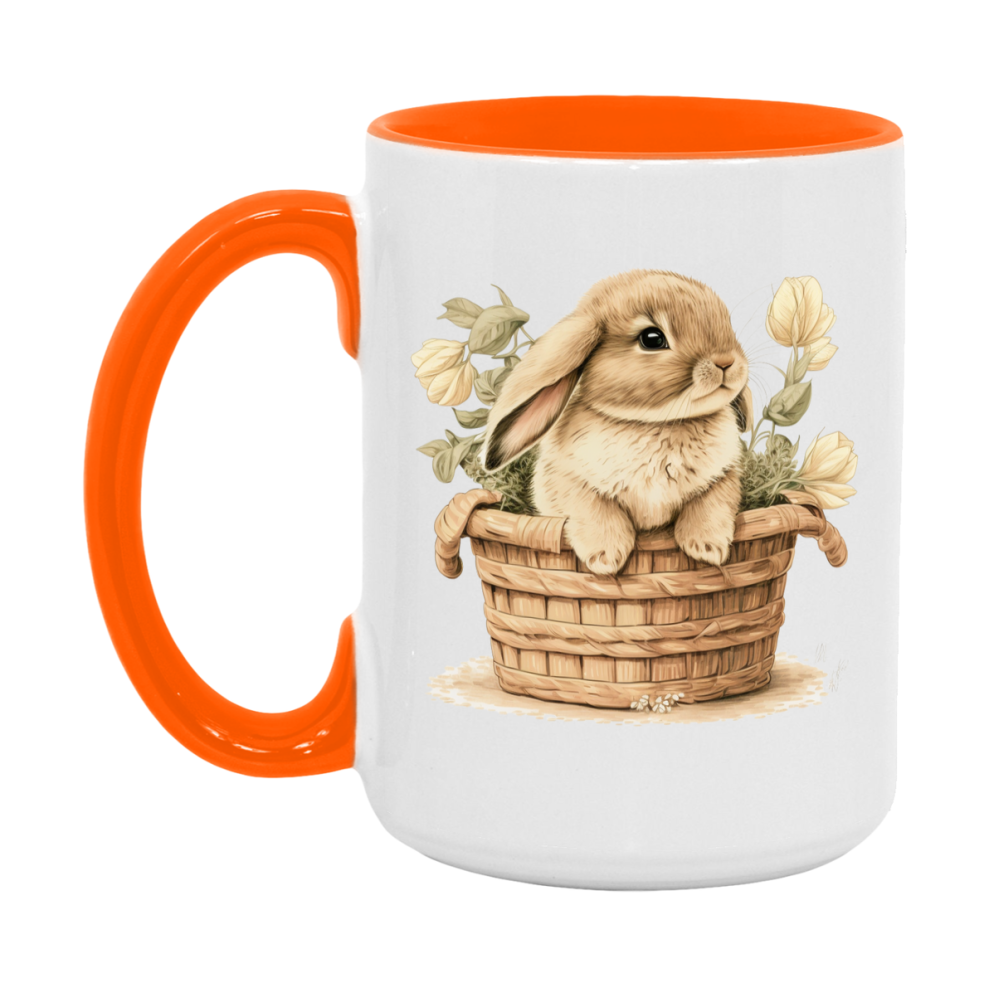Easter Bunny Coffee Mug, Whimsical Bunny Basket Easter Gift, Double-Sided 11Oz Or 15Oz White Ceramic Cup