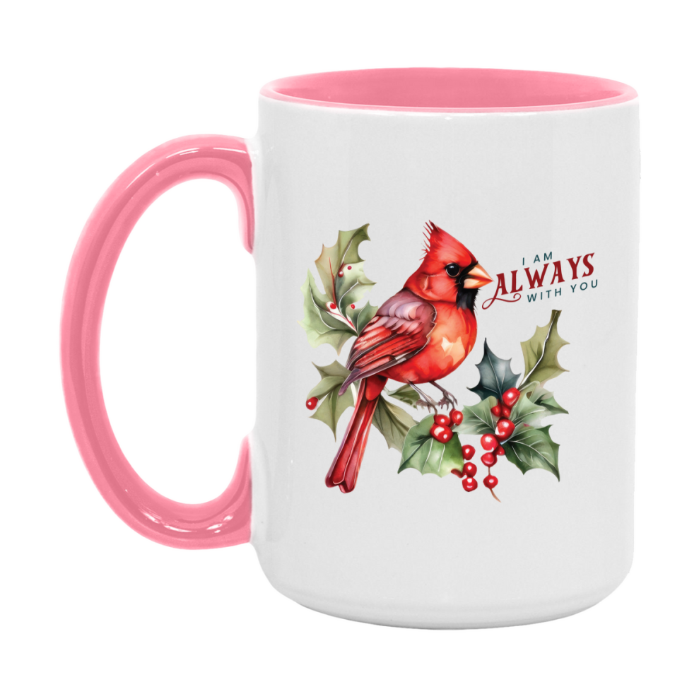 Red Cardinal Mug – Northern Red Cardinal Christmas Mug with Heartfelt Message, 11oz or 15oz White Ceramic Coffee Cup