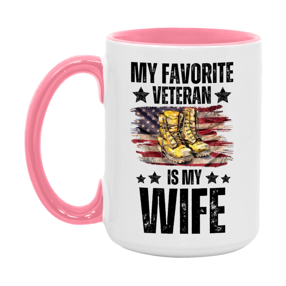 Veteran Gift Mug, My Favorite Veteran Is My Wife, 11oz or 15oz Ceramic Coffee Cup Gift for Wife
