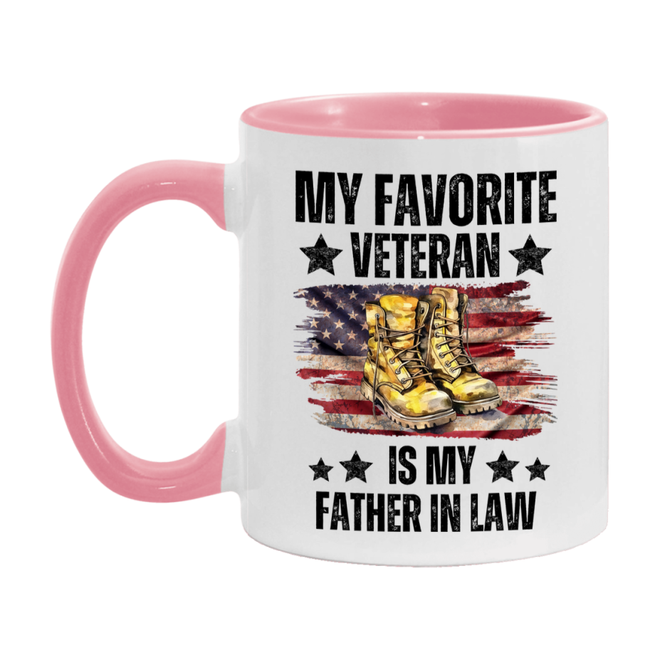Veteran Gift Mug, My Favorite Veteran Is My Father In Law, 11oz or 15oz Ceramic Coffee Cup Gift for Father In Law