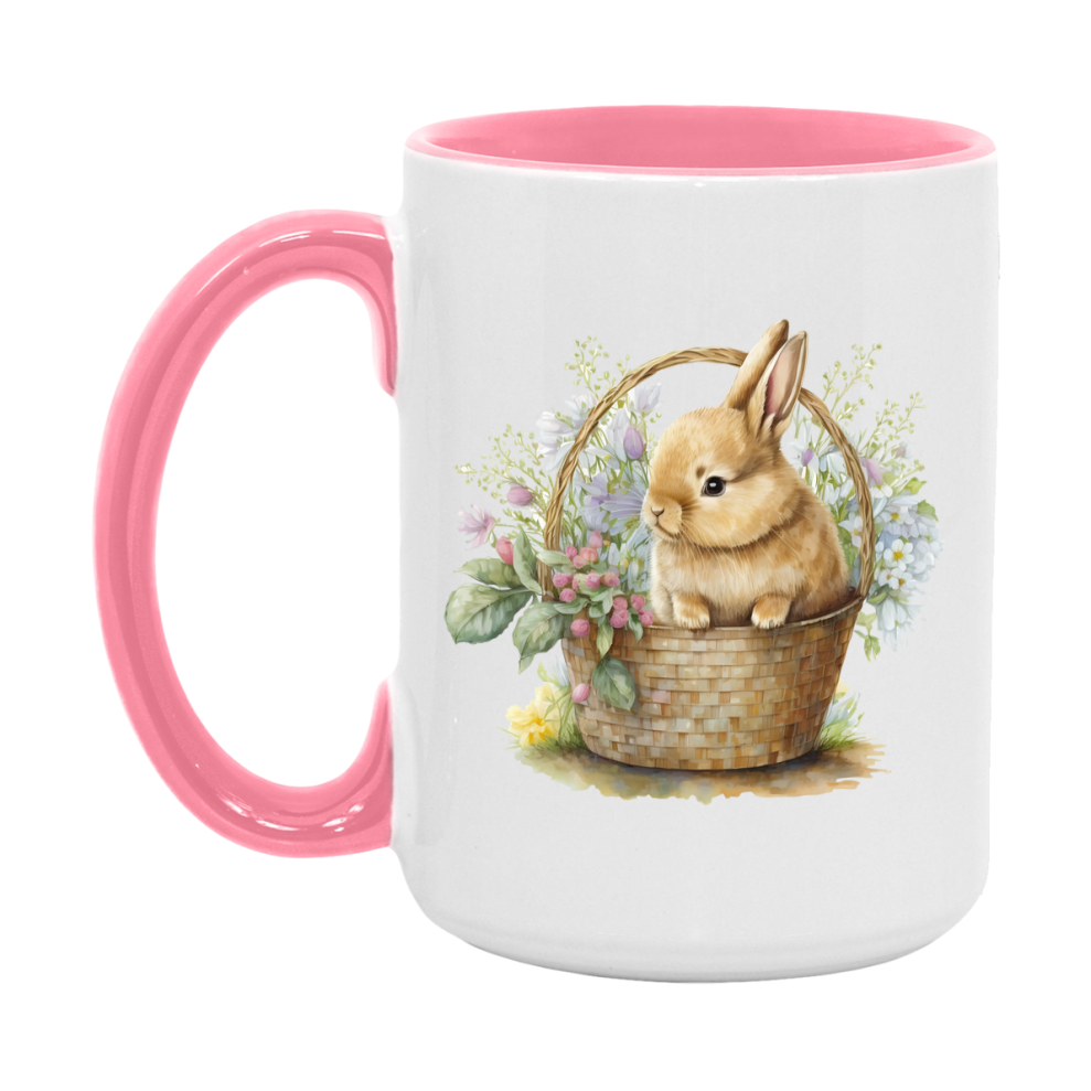Easter Bunny Coffee Mug, Easter Bunny Basket Easter Gift, Double-Sided 11Oz Or 15Oz White Ceramic Cup