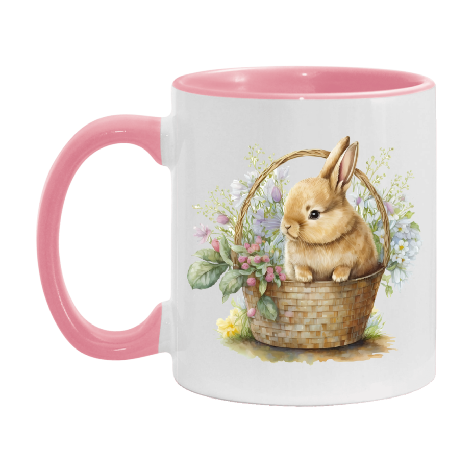 Easter Bunny Coffee Mug, Easter Bunny Basket Easter Gift, Double-Sided 11Oz Or 15Oz White Ceramic Cup