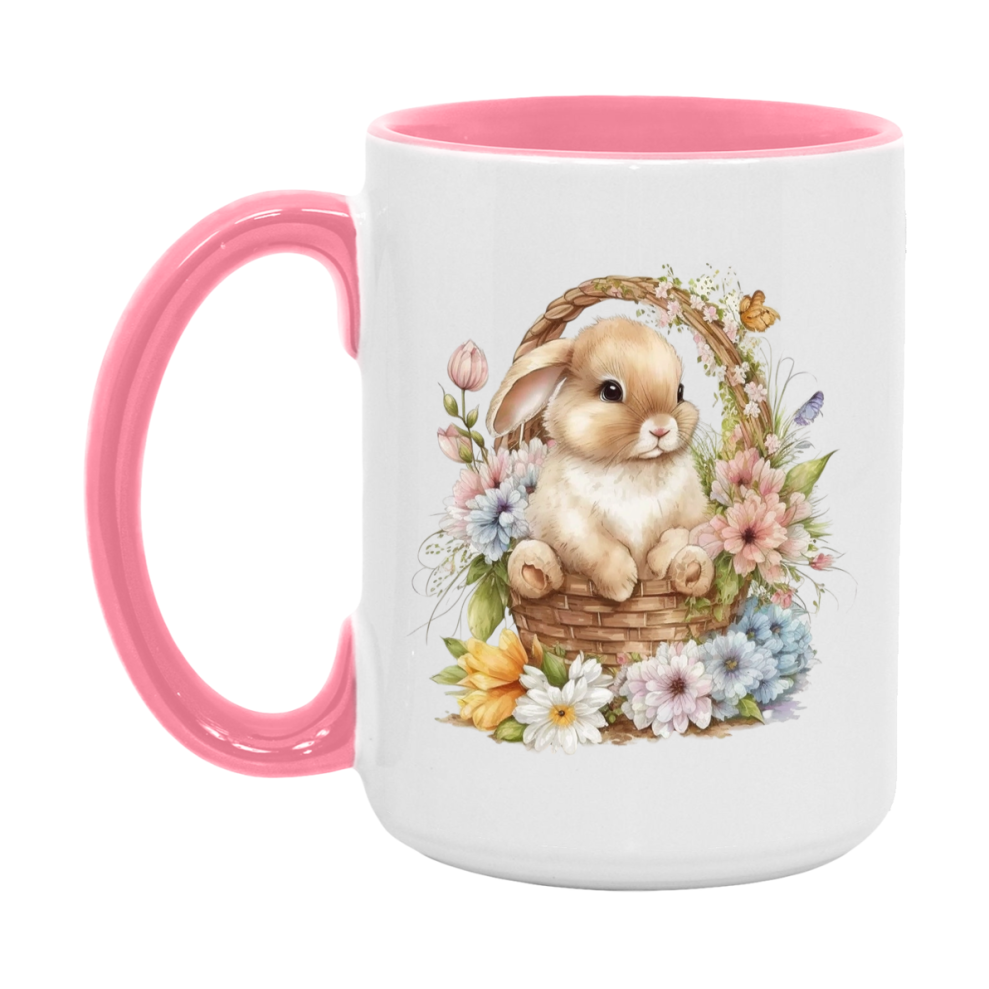 Easter Bunny Coffee Mug, Hoppy Easter Basket Easter Gift, Double-Sided 11Oz Or 15Oz White Ceramic Cup