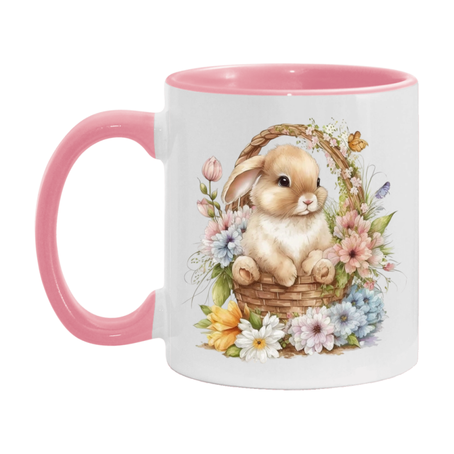 Easter Bunny Coffee Mug, Hoppy Easter Basket Easter Gift, Double-Sided 11Oz Or 15Oz White Ceramic Cup