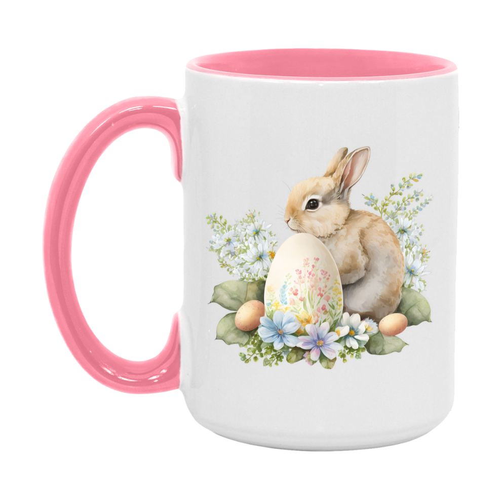 Easter Bunny Coffee Mug, Pastel Easter Bunny Art Easter Gift, Double-Sided 11Oz Or 15Oz White Ceramic Cup