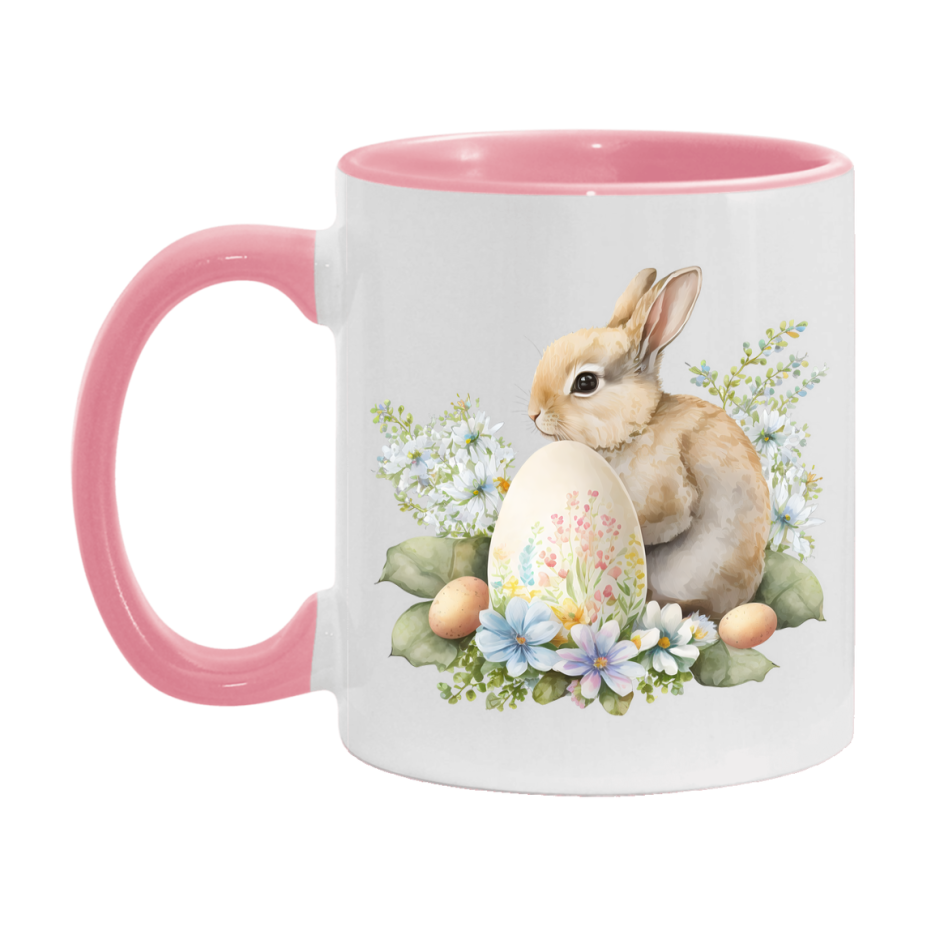 Easter Bunny Coffee Mug, Pastel Easter Bunny Art Easter Gift, Double-Sided 11Oz Or 15Oz White Ceramic Cup