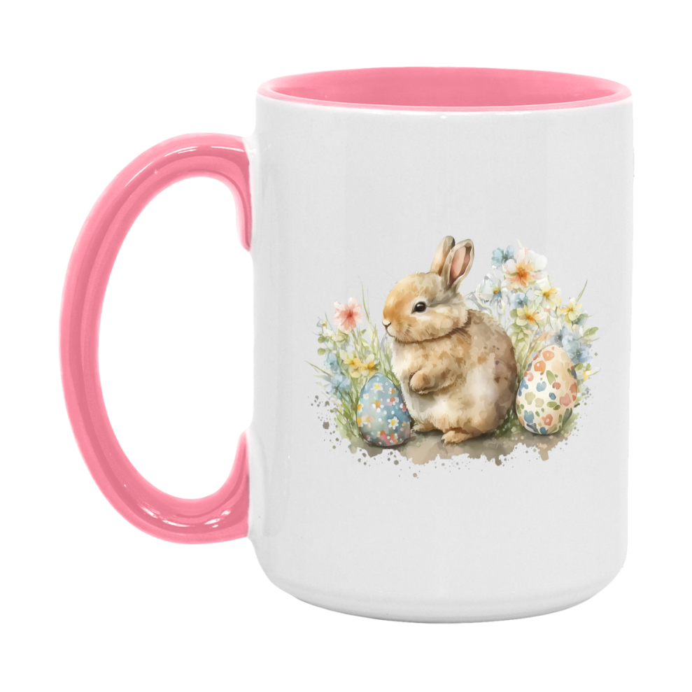 Easter Bunny Coffee Mug, Pastel Easter Eggs Desing Easter Gift, Double-Sided 11Oz Or 15Oz White Ceramic Cup