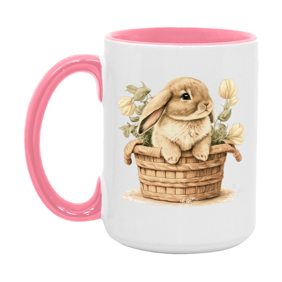 Easter Bunny Coffee Mug, Whimsical Bunny Basket Easter Gift, Double-Sided 11Oz Or 15Oz White Ceramic Cup