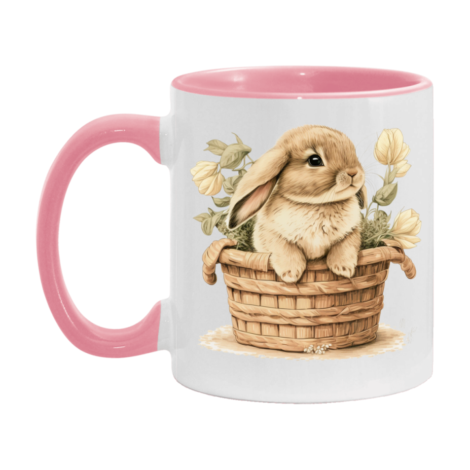 Easter Bunny Coffee Mug, Whimsical Bunny Basket Easter Gift, Double-Sided 11Oz Or 15Oz White Ceramic Cup