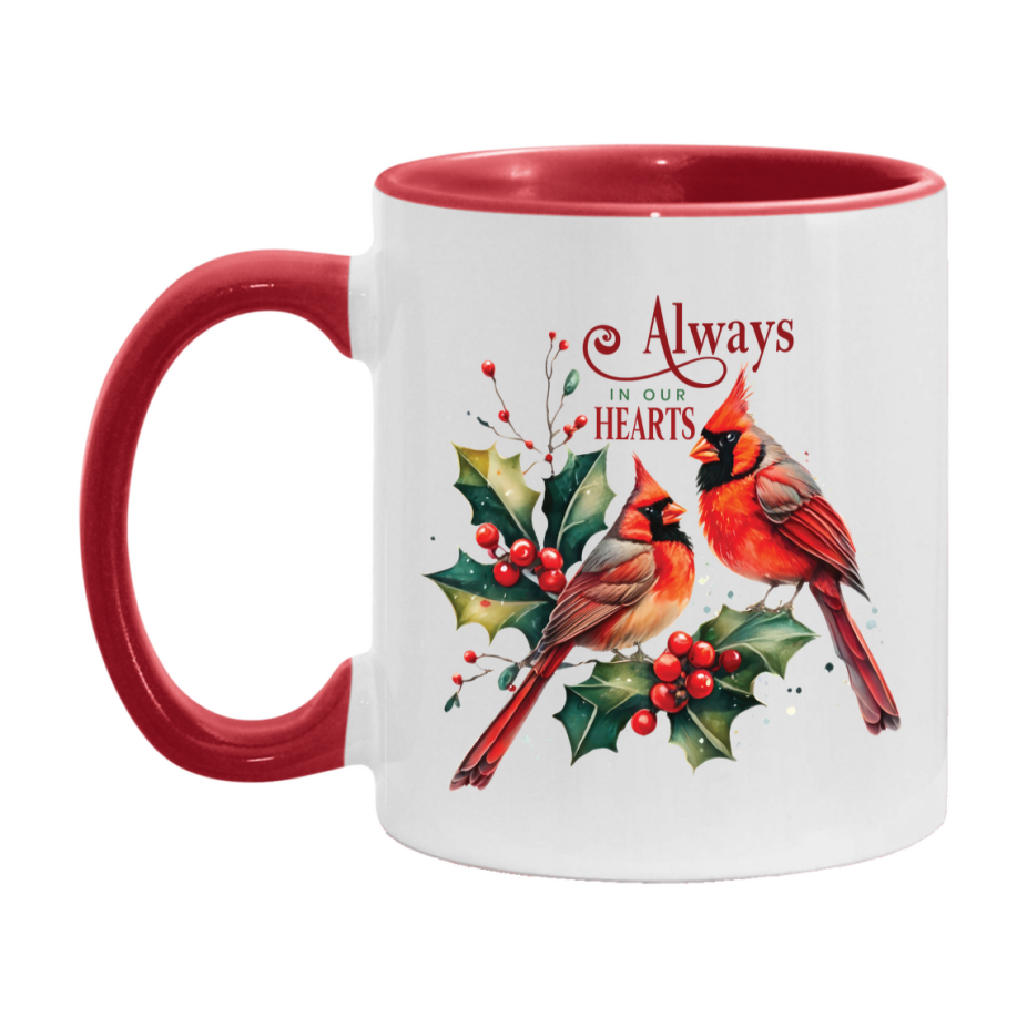Red Cardinal Mug – Northern Red Cardinal Christmas Mug with Heartfelt Message, 11oz or 15oz White Ceramic Coffee Cup