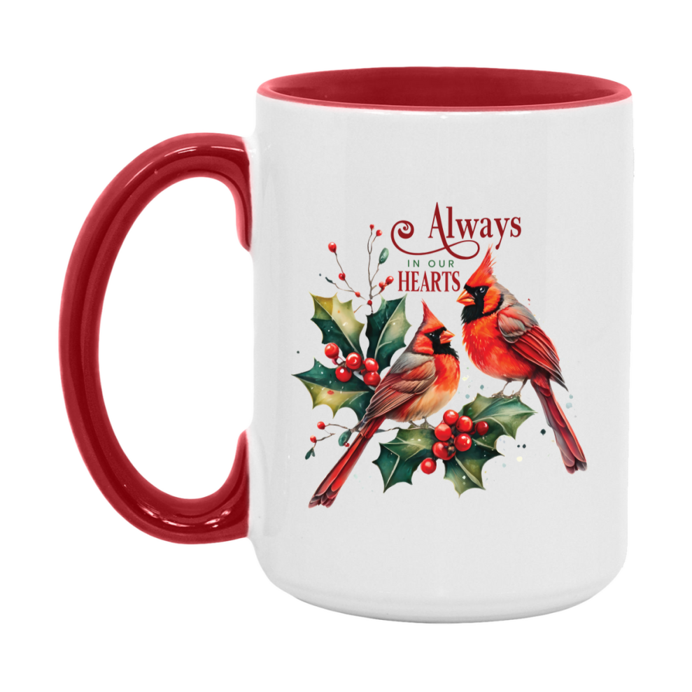 Red Cardinal Mug – Northern Red Cardinal Christmas Mug with Heartfelt Message, 11oz or 15oz White Ceramic Coffee Cup