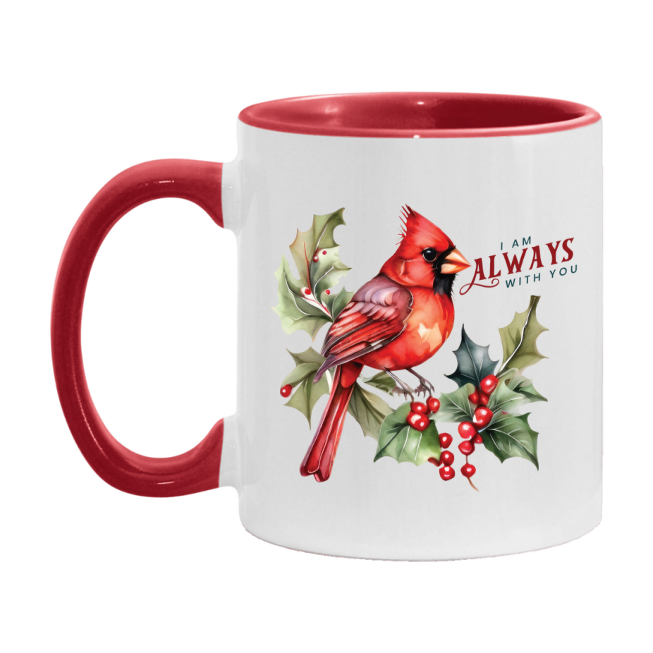 Red Cardinal Mug – Northern Red Cardinal Christmas Mug with Heartfelt Message, 11oz or 15oz White Ceramic Coffee Cup