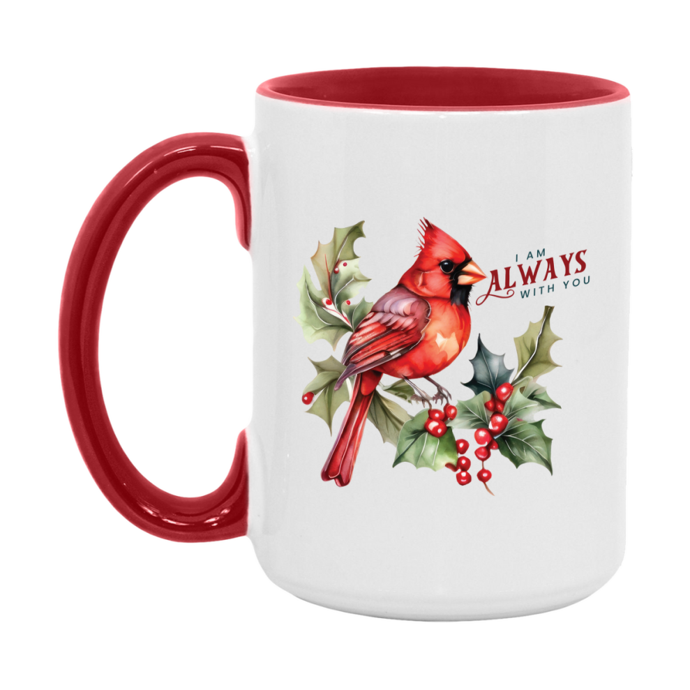 Red Cardinal Mug – Northern Red Cardinal Christmas Mug with Heartfelt Message, 11oz or 15oz White Ceramic Coffee Cup