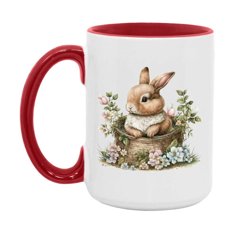 Easter Bunny Coffee Mug, Easter Basket Clipart Easter Gift, Double-Sided 11Oz Or 15Oz White Ceramic Cup