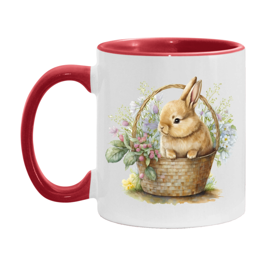 Easter Bunny Coffee Mug, Easter Bunny Basket Easter Gift, Double-Sided 11Oz Or 15Oz White Ceramic Cup