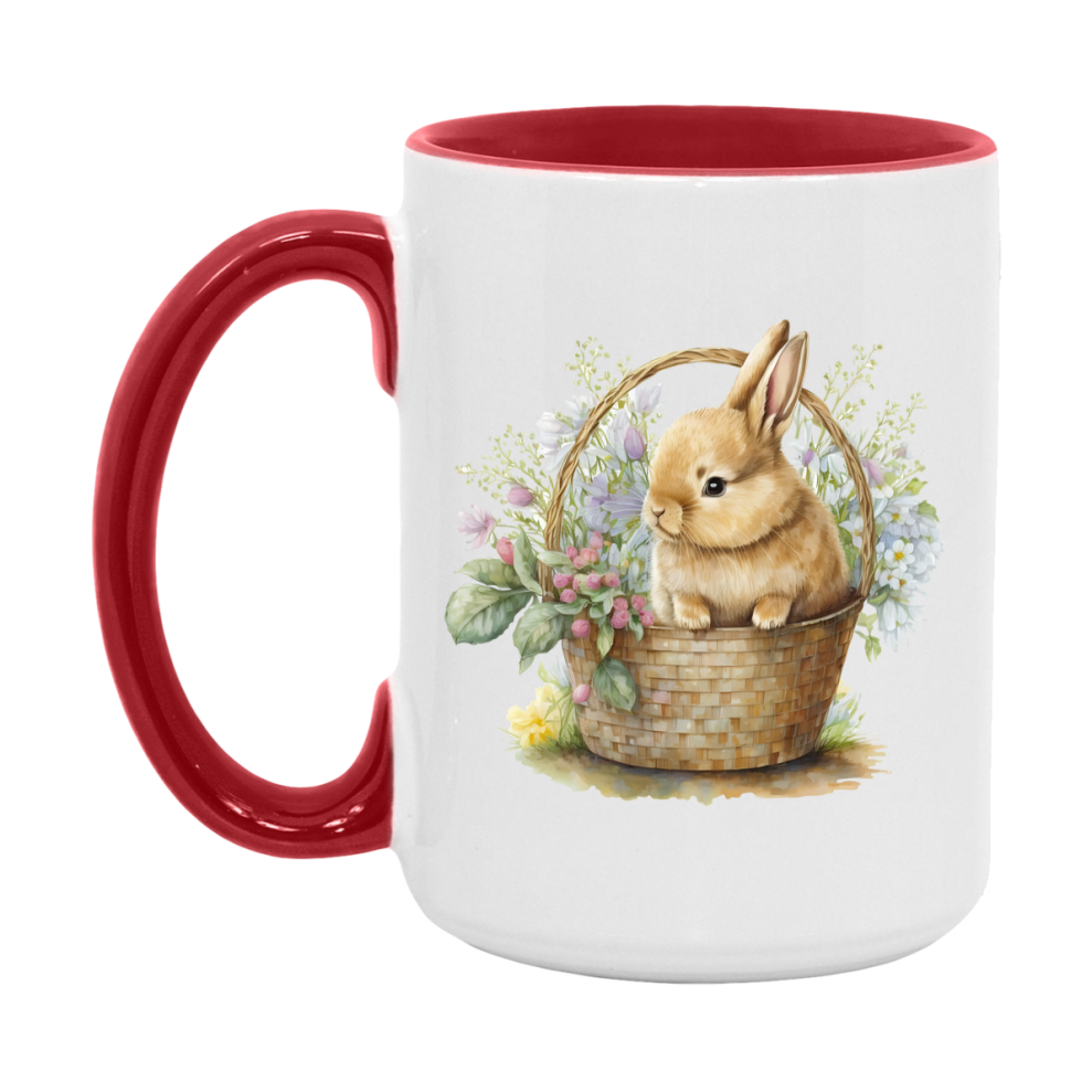 Easter Bunny Coffee Mug, Easter Bunny Basket Easter Gift, Double-Sided 11Oz Or 15Oz White Ceramic Cup
