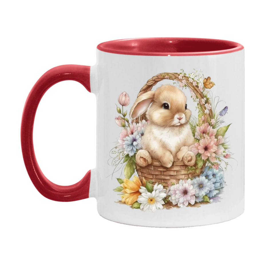 Easter Bunny Coffee Mug, Hoppy Easter Basket Easter Gift, Double-Sided 11Oz Or 15Oz White Ceramic Cup