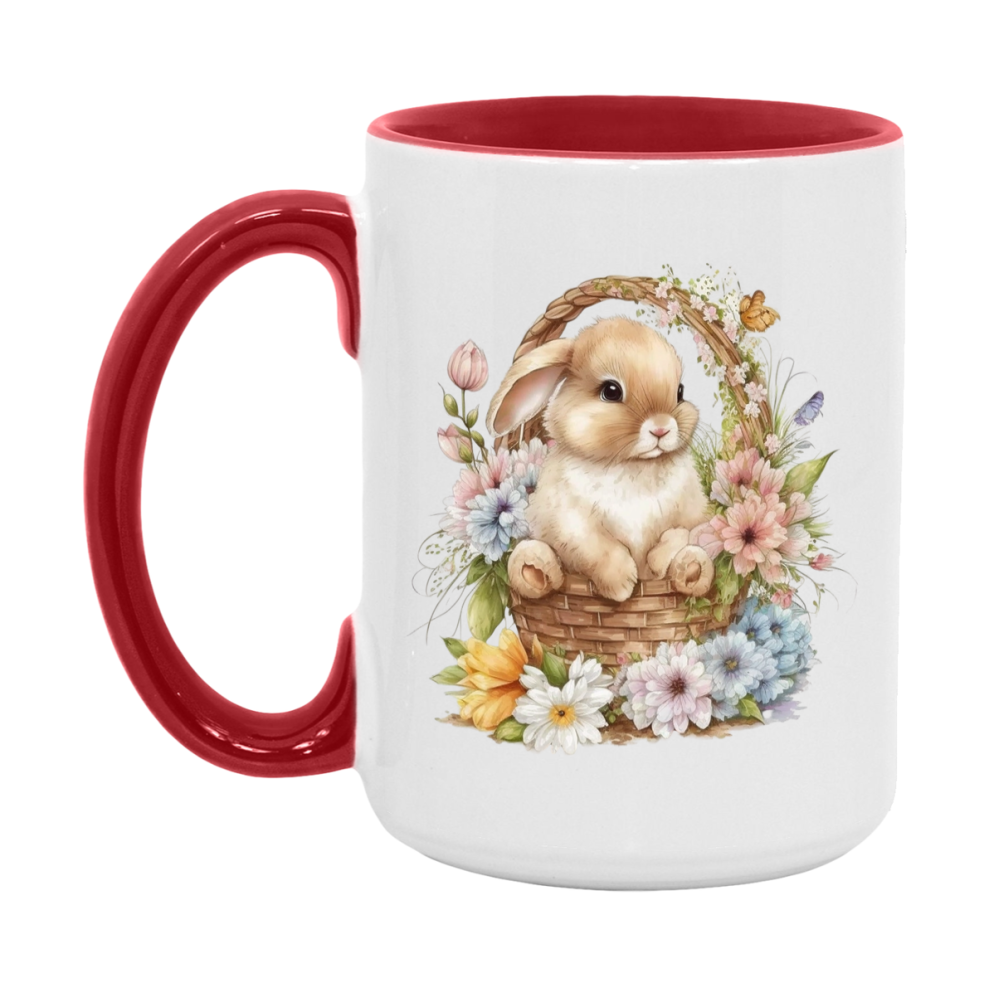 Easter Bunny Coffee Mug, Hoppy Easter Basket Easter Gift, Double-Sided 11Oz Or 15Oz White Ceramic Cup
