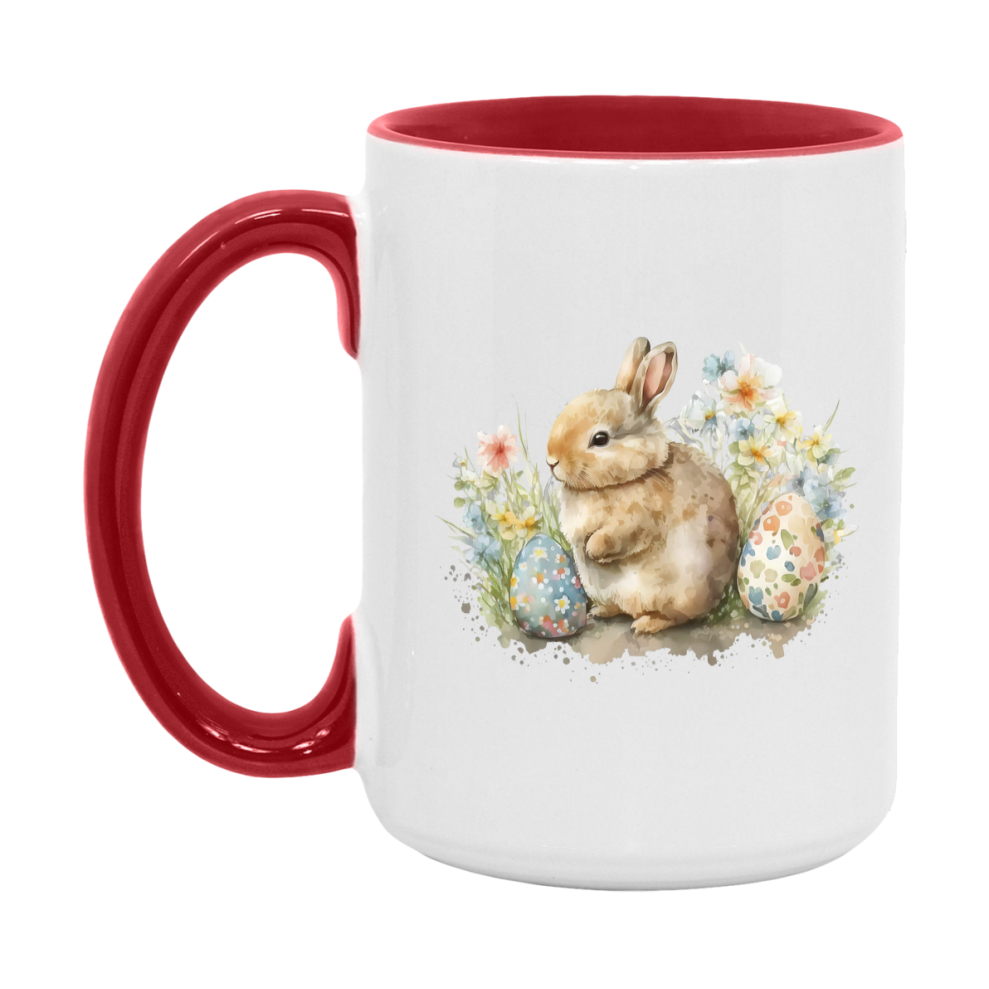 Easter Bunny Coffee Mug, Pastel Easter Eggs Desing Easter Gift, Double-Sided 11Oz Or 15Oz White Ceramic Cup