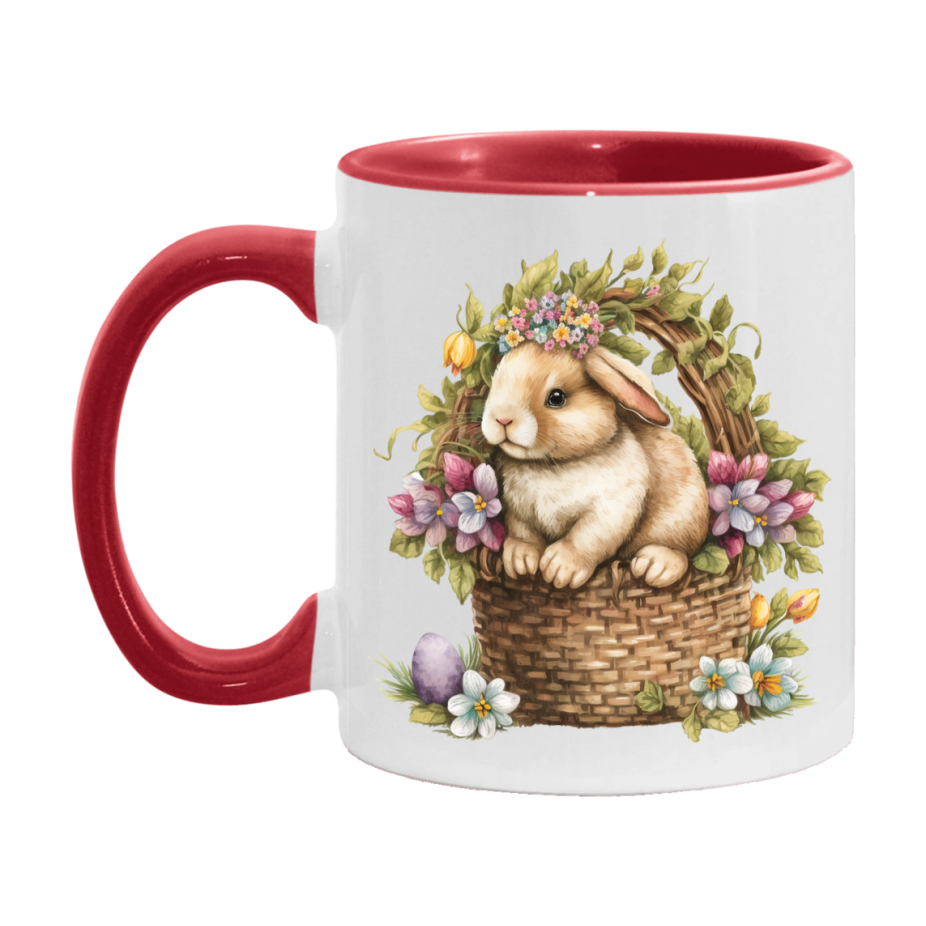 Easter Bunny Coffee Mug, Vintage Bunny Basket Design Easter Gift, Double-Sided 11Oz Or 15Oz White Ceramic Cup