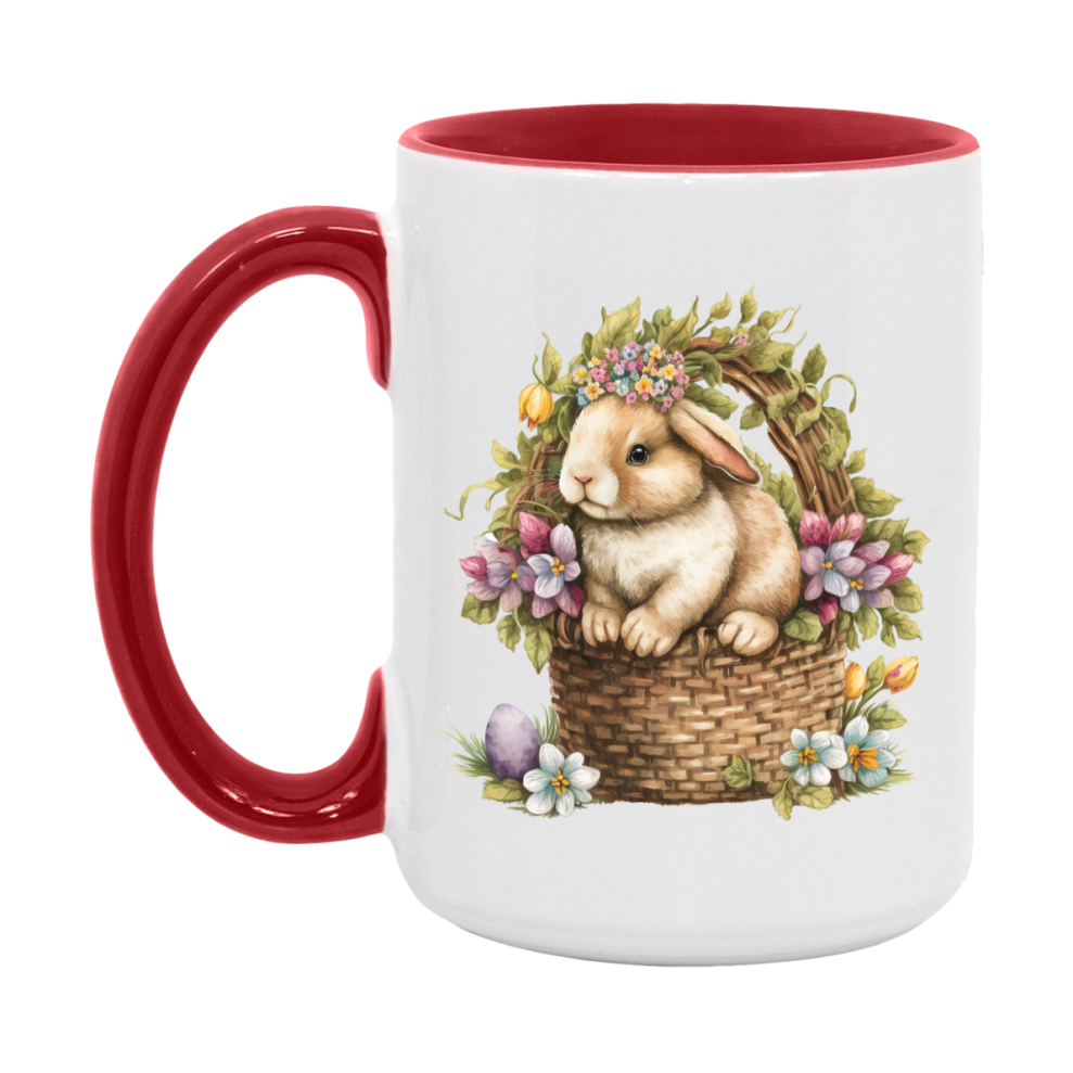 Easter Bunny Coffee Mug, Vintage Bunny Basket Design Easter Gift, Double-Sided 11Oz Or 15Oz White Ceramic Cup