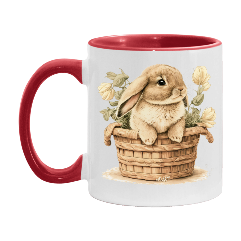 Easter Bunny Coffee Mug, Whimsical Bunny Basket Easter Gift, Double-Sided 11Oz Or 15Oz White Ceramic Cup