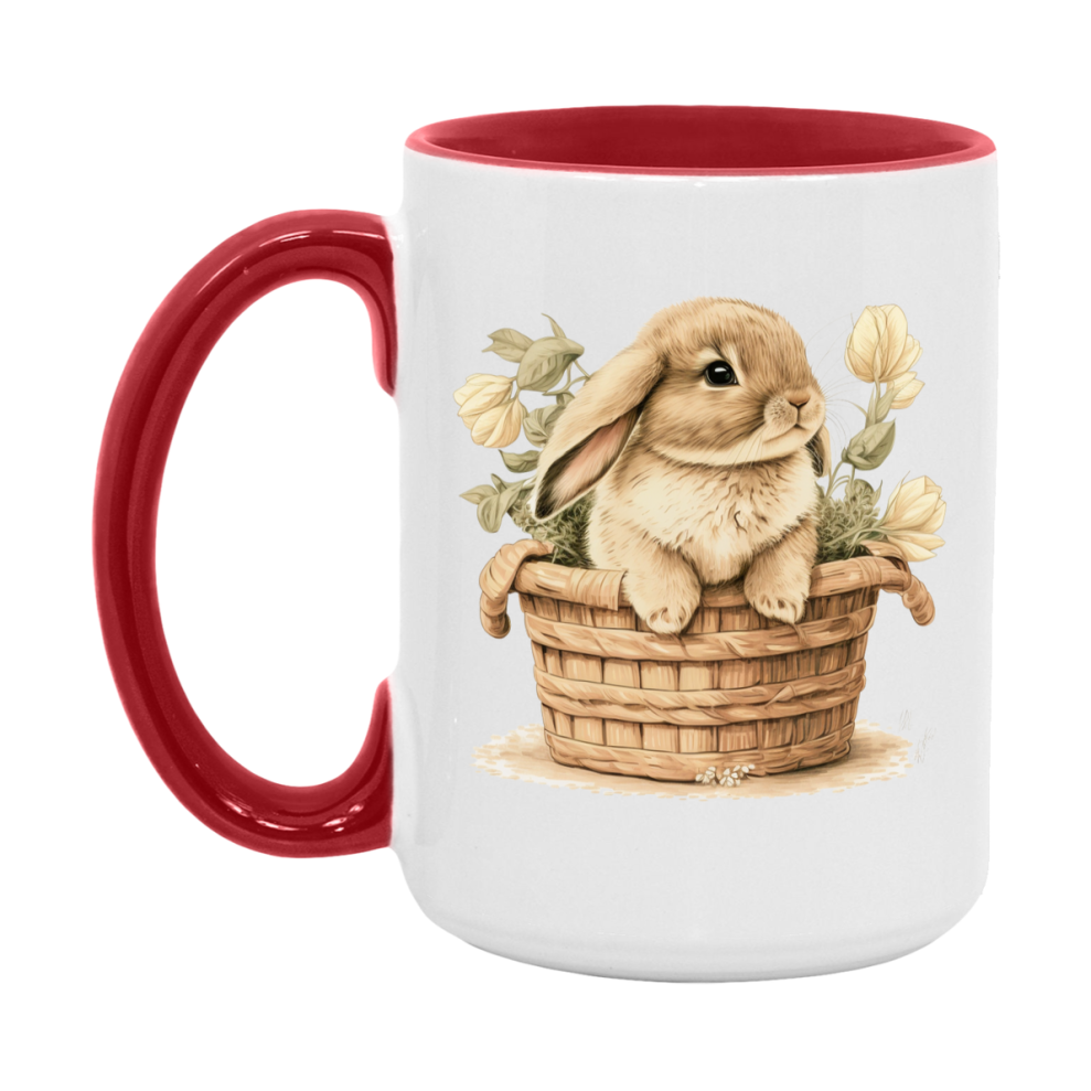 Easter Bunny Coffee Mug, Whimsical Bunny Basket Easter Gift, Double-Sided 11Oz Or 15Oz White Ceramic Cup